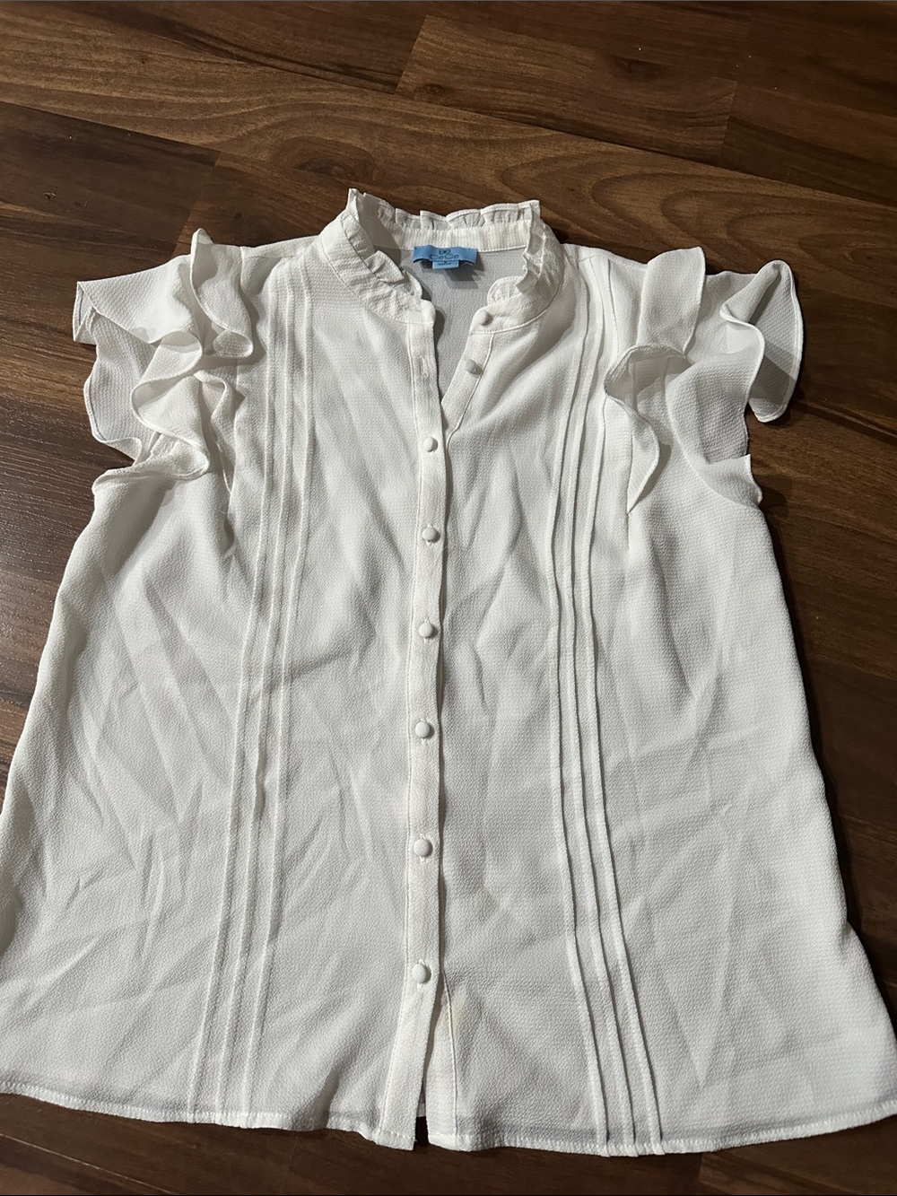 CeCe White Pintuck Ruffle Sleeve Blouse